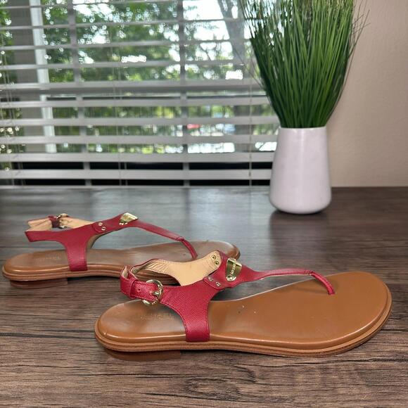 Michael Kors Plate Thong Sandals Women’s Size 10 Brown Leather Casual Summer - Picture 1 of 6